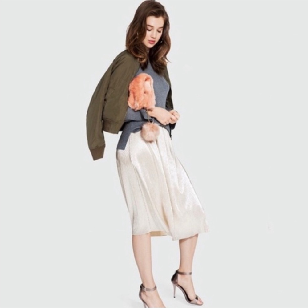 NWT Who What Wear Accordion Skirt Elegant Cream Midi Skirt